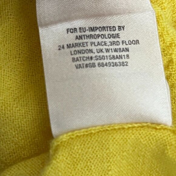 Anthropologie Moth Yellow Merino Wool V neck Sweater Size Small - Picture 10 of 11